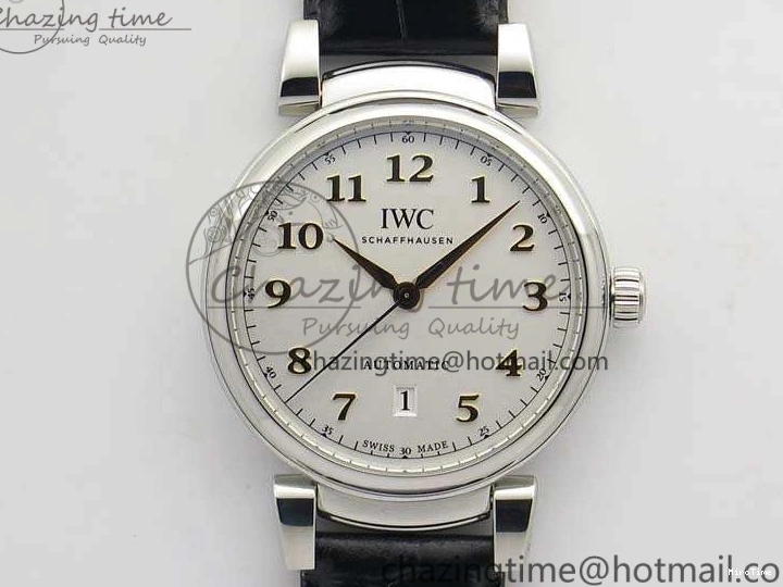 MIROTIME 0415 WaterResistant Da Vinci IW356601 SS MKF 1:1 Best Edition White Dial On Black Leather Strap A 7232
